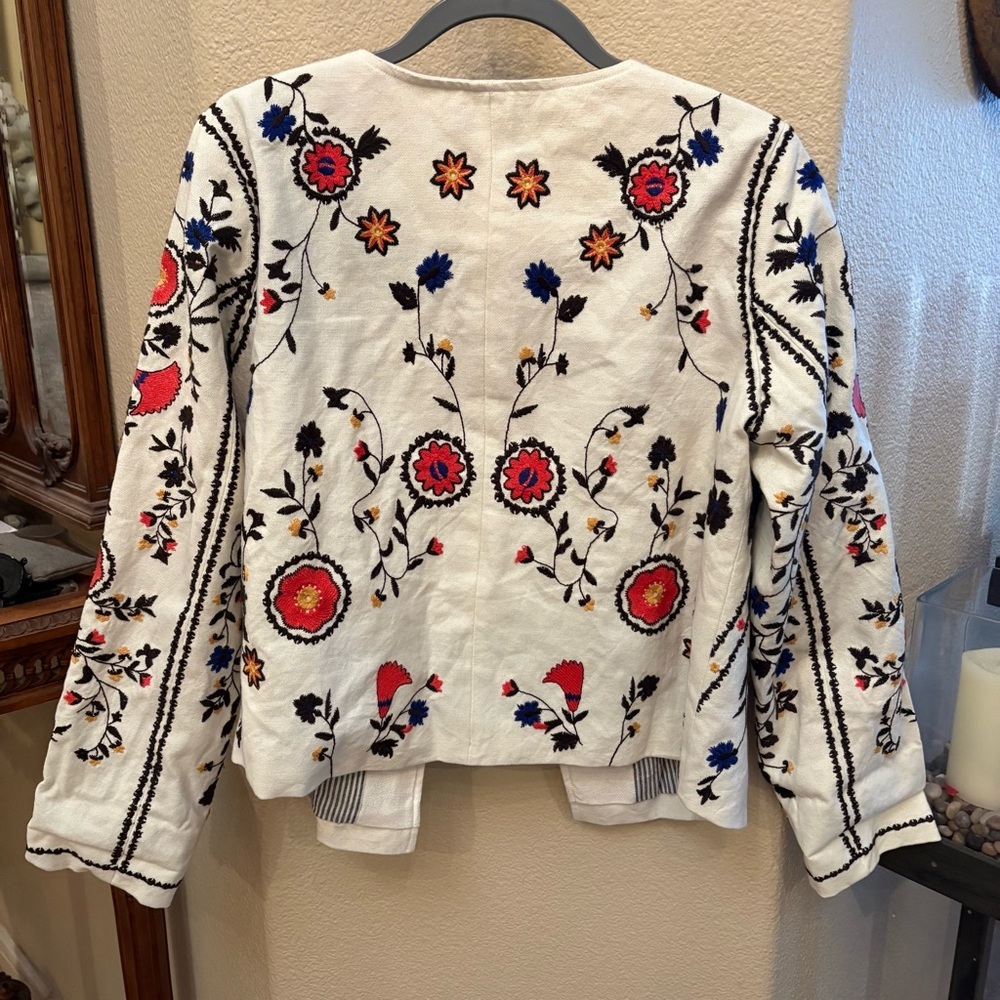 CHELSEA & THEODORE Women White Floral Embroidered Open Boho Jacket Size Medium - Picture 5 of 8